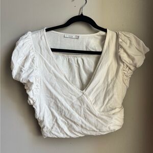 LUSH Puff Sleeve Wrap Top M Off White Romantic Cottagecore Coquette Girl Blouse